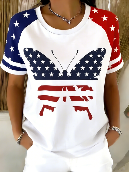 

Elegant Butterfly V Neck Short Sleeve T-shirt, White, T-shirts