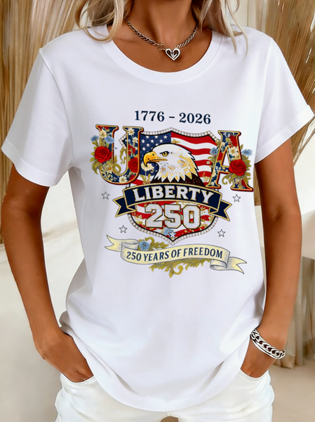 

Casual Text Letters Crew Neck Short Sleeve T-shirt, White, T-shirts