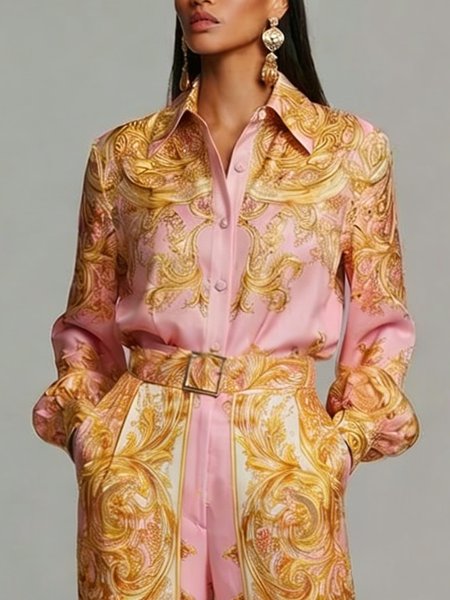 

Satin Urban Paisley Printing Shirt, Pink, Blouses and Shirts