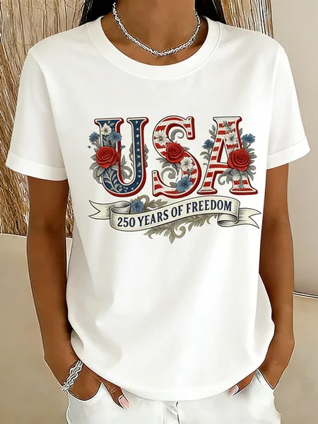

Casual Text Letters Crew Neck Short Sleeve T-shirt, White, T-shirts