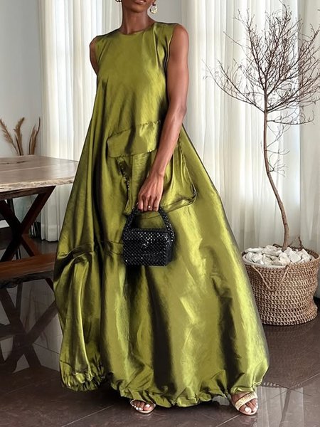 

Elegant Plain Crew Neck Maxi Dress, As picture, Maxi Dresses