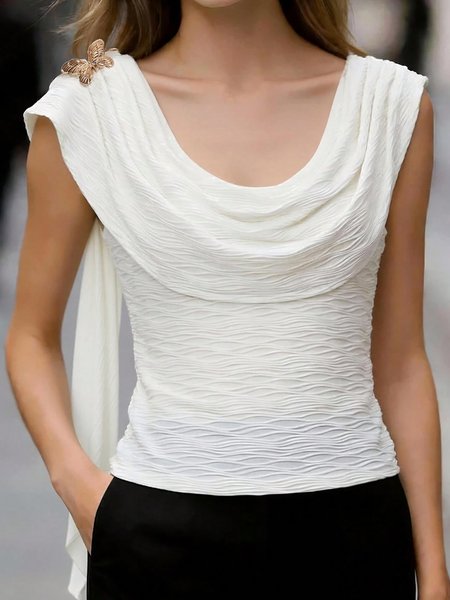 

Urban Plain Buckle Cowl Neck Blouse, White, Blouses and Shirts