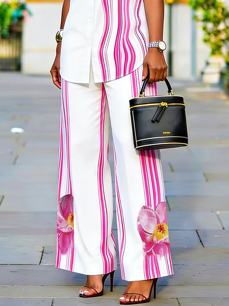 

Urban Abstract Stripes Straight Pants, As picture, Pants