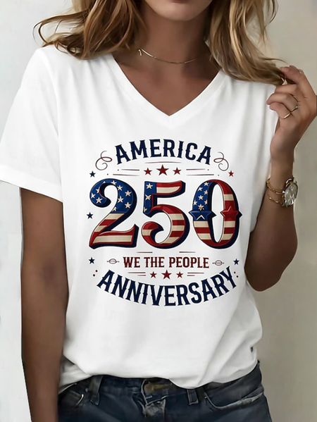 

Women Text Letters Short Sleeve Tee T-shirt V Neck Printing Vintage Summer Top, White, T-Shirts