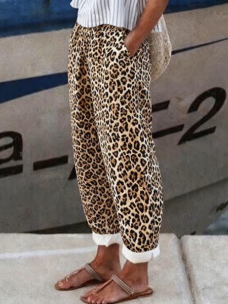 

Women Leopard Long Pants Casual Spring/Fall Trousers, Brown, Pants
