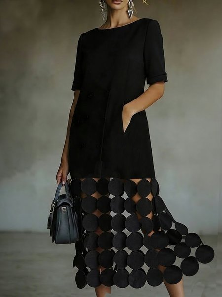 

Elegant Plain Split Joint Crew Neck Midi Dress, Black, Midi Dresses