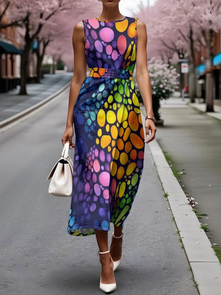 

Women 3D Printing Summer Dress Crew Neck Sleeveless Fit & Flare Dress A-Line Dress, As picture, Dresses