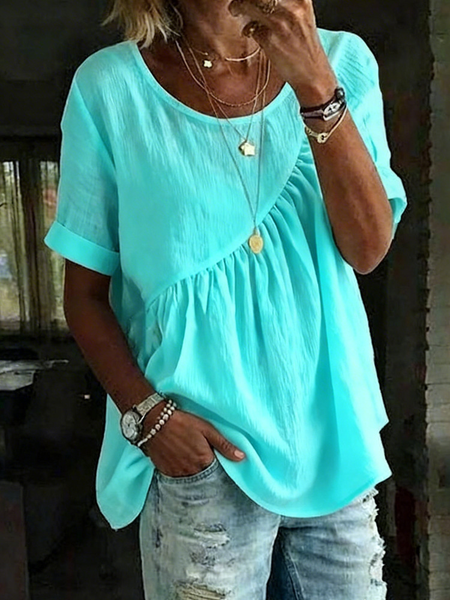 Casual Plain Crew Neck Short Sleeve T-shirt