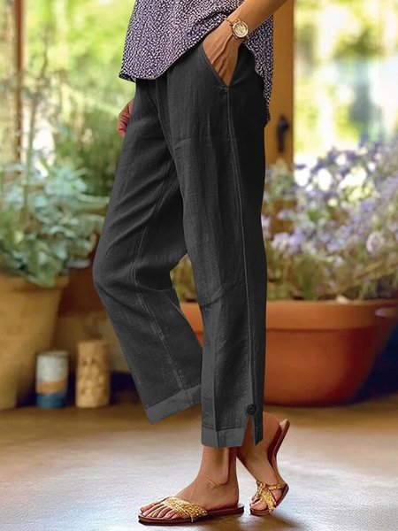 

Women Plain Long Elastic Waist Pants Casual Spring/Fall Trousers, Black, Pants