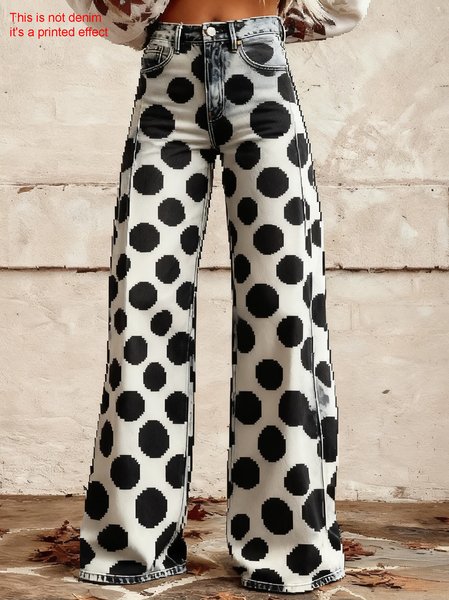 

Women Polka Dots Long Pants Vintage Spring/Fall Trousers, As picture, Pants