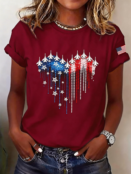 Casual Star Crew Neck Short Sleeve T-shirt