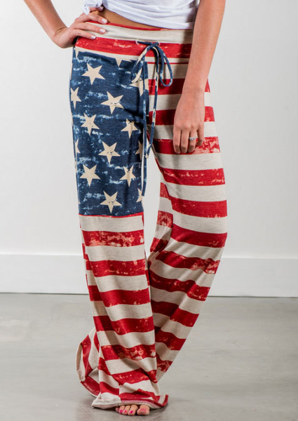 

Women America Flag Long Pants Vintage Spring/Fall Trousers, Red, Pants
