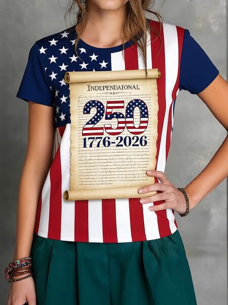 

Casual Text Letters Crew Neck Short Sleeve T-shirt, As picture, T-shirts
