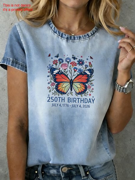 

Casual 3D Printing Crew Neck Short Sleeve T-shirt, Denim blue, T-shirts