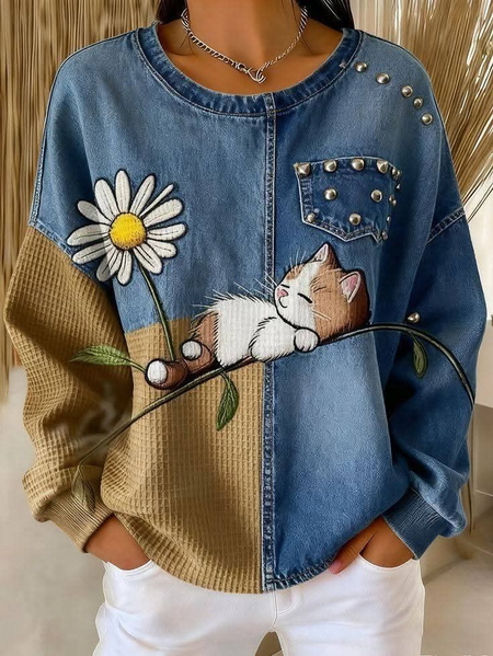 Vintage Crew Neck Floral Sweatshirt