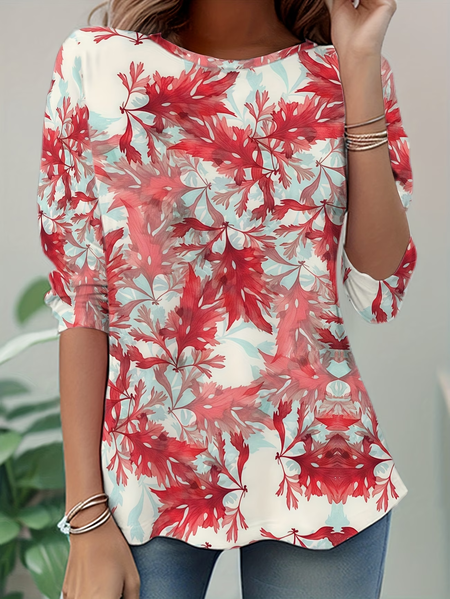 Casual Plants Crew Neck Long Sleeve T-shirt