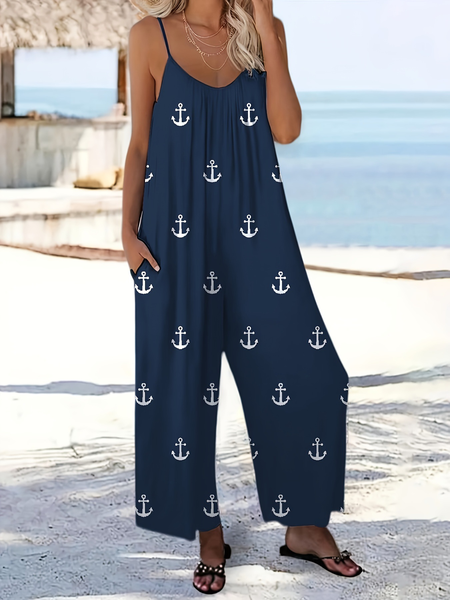 Women America Flag Crew Neck Sleeveless Casual Summer Jumpsuit