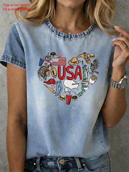 

Casual 3D Printing Crew Neck Short Sleeve T-shirt, Denim blue, T-shirts