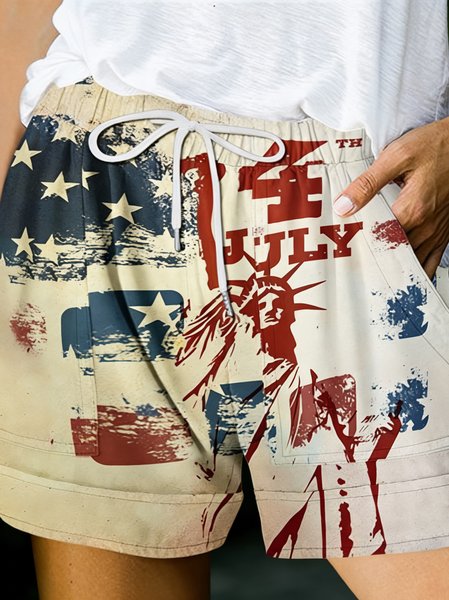 Casual America Flag High Waist Straight Pants Shorts