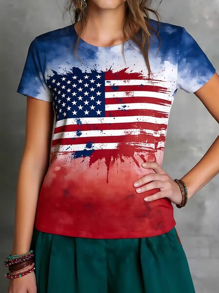 

Casual Text Letters Crew Neck Short Sleeve T-shirt, As picture, T-shirts