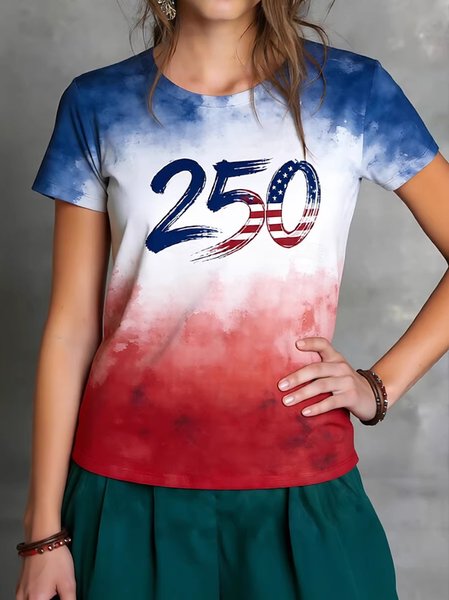 

Casual Text Letters Crew Neck Short Sleeve T-shirt, As picture, T-shirts