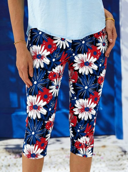 

Women Floral Vintage Summer Capris Leggings, As picture, Shorts