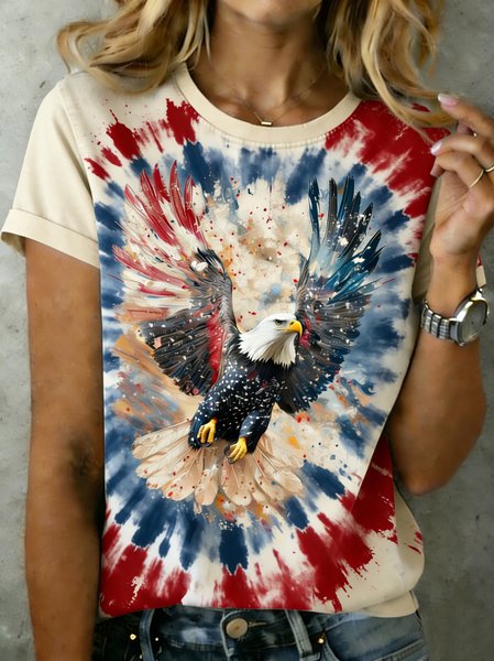 

Vintage 3D Printing Crew Neck Short Sleeve T-shirt, Apricot, T-shirts