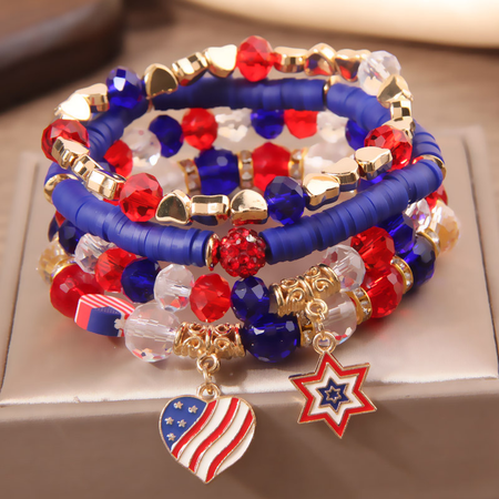 

America 250th Freedom Heart Hexagram Star Multilayer Bracelet, Color4, Bracelet
