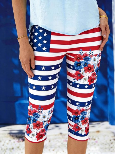 

Women Floral Vintage Summer Capris Leggings, As picture, Shorts