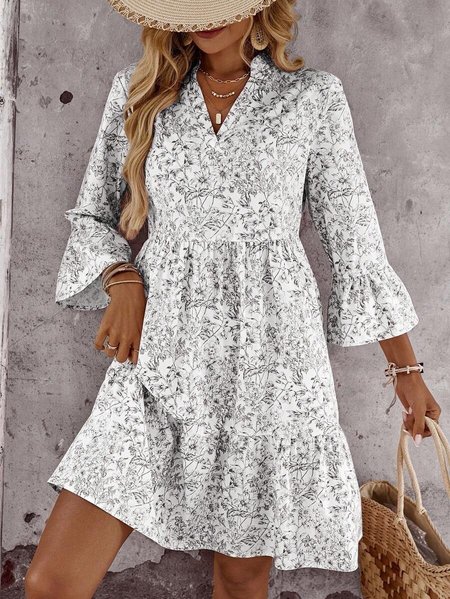

Women Floral Summer Dress Half Sleeve Shirt Dress A-Line Dress, White, Dresses