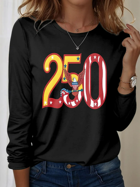 Casual Independence Day (Flag) Crew Neck Long Sleeve T-shirt