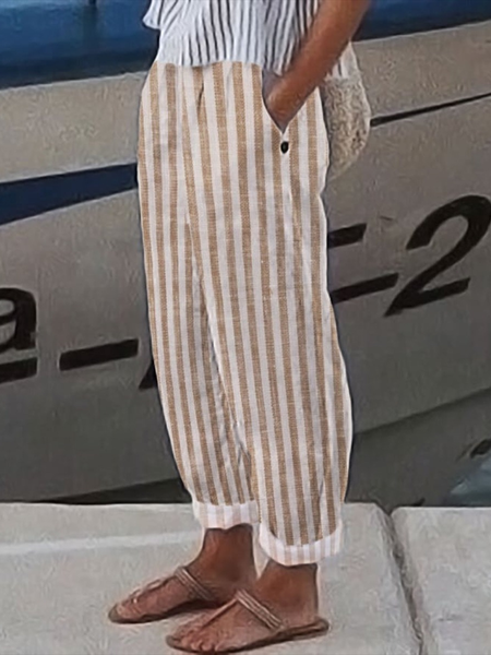 

Women Striped Ankle Pants Pants Casual Spring/Fall Trousers, Khaki, Pants