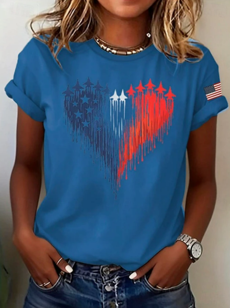 

Women Independence Day (Flag) Short Sleeve Tee T-shirt Crew Neck Printing Casual Graphic Tee Summer Top, Blue, T-Shirts