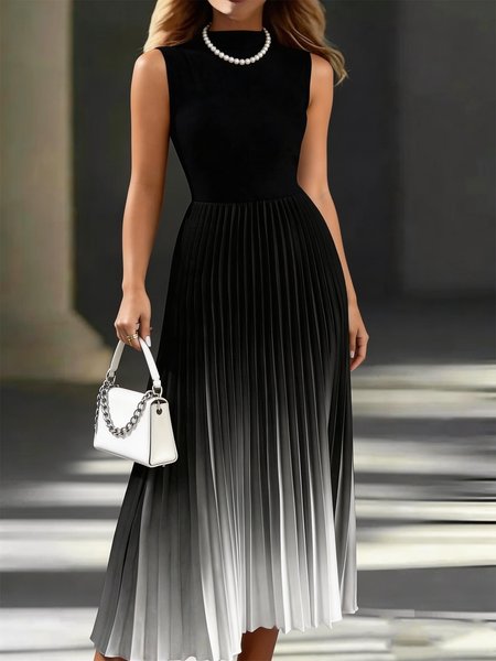 

Women Gradient Pattern Summer Dress Crew Neck Sleeveless A-Line Dress, Gray, Dresses