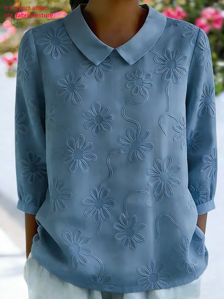 

Casual 3D Printing Shawl Collar Short Sleeve T-shirt, Blue, Blouses