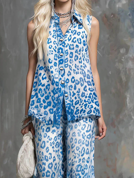 

Casual Leopard Shirt Collar Shirt, Blue, Blouses and Shirts