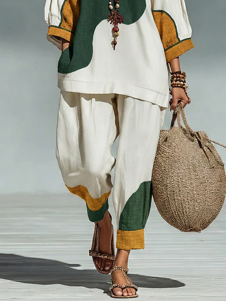 

Casual Colorblock Ankle Banded Pants, As picture, Pants