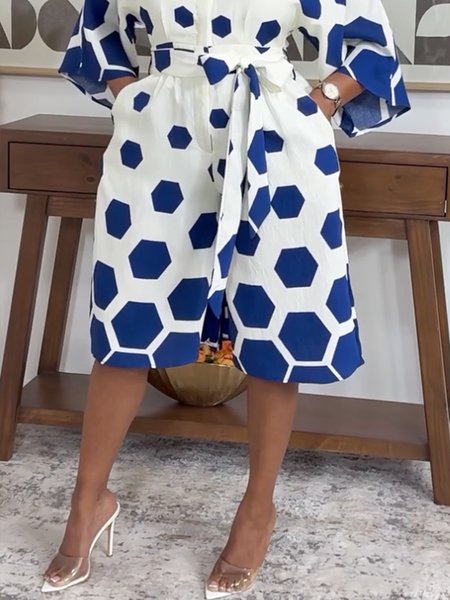 

Urban Geometric Wide Leg Pants With Belt, Blue, Pants