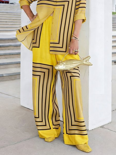 

Casual Geometric Pockets Wide Leg Pants, Yellow, Pants