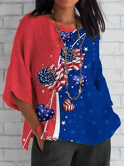 Crew Neck Half Sleeve 3D Printing Lightweight Loose Shirt For Women