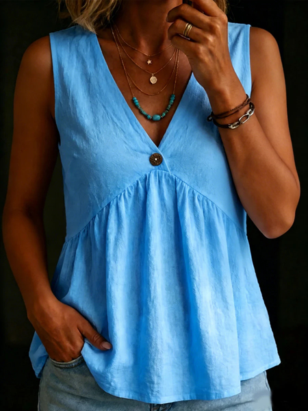 V Neck Sleeveless Plain Regular Regular Fit Blouse For Women