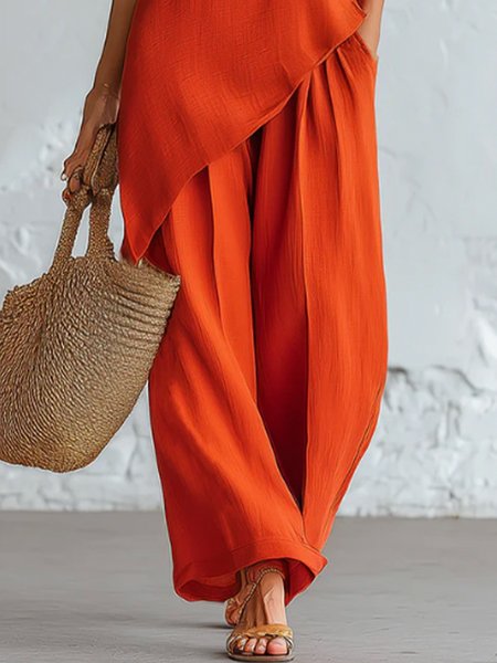 Cotton And Linen Casual Plain Straight Pants