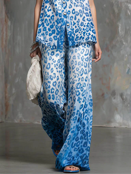 

Casual Leopard Straight Pants, As picture, Pants