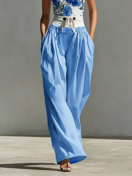 Casual Color Block Straight Pants