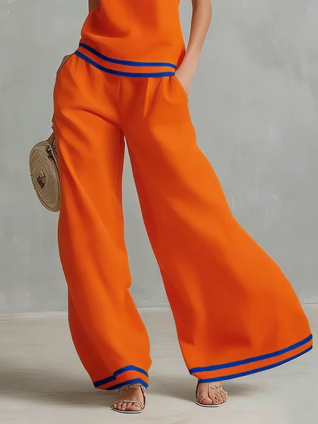 

Casual Color Block Split Joint Wide Leg Pants, Orange, Pants