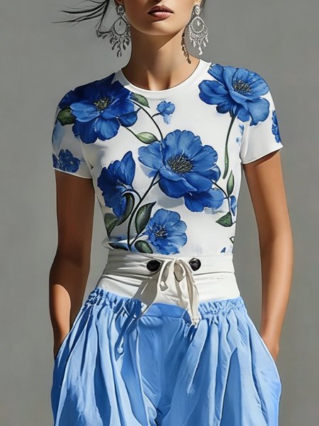 Casual Floral Printing T-shirt