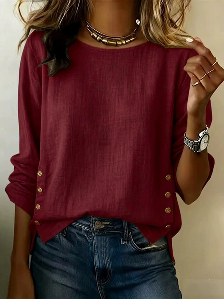 Vintage Plain Crew Neck Long Sleeve T-shirt