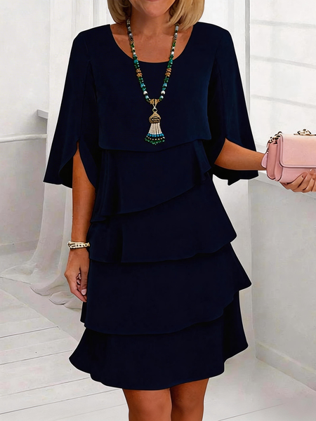 

Women Plain Summer Dress Crew Neck Half Sleeve A-Line Dress, Purplish blue, Dresses