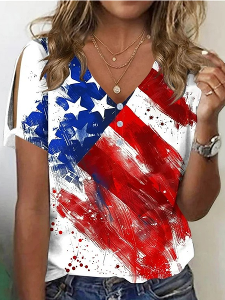 Elegant Independence Day (Flag) V Neck Short Sleeve T-shirt