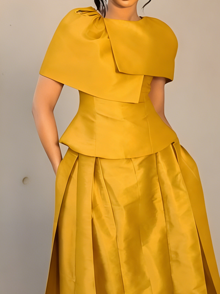 

Elegant Plain Irregular Craftsmanship Crew Neck Blouse, Yellow, Blouses and Shirts